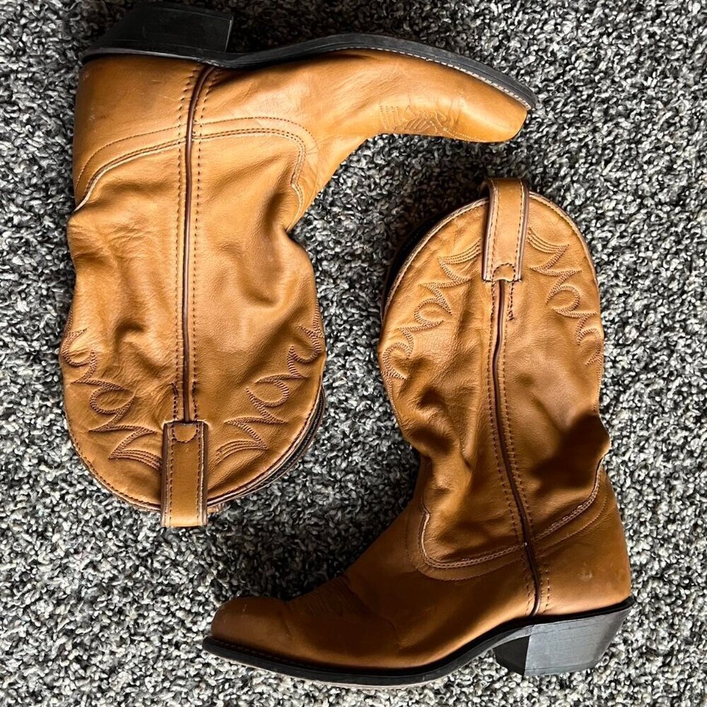 Tan Leather Laredo Cowboy Boots Women 6M Western Country Barn Farming Equestrian - Picture 3 of 6